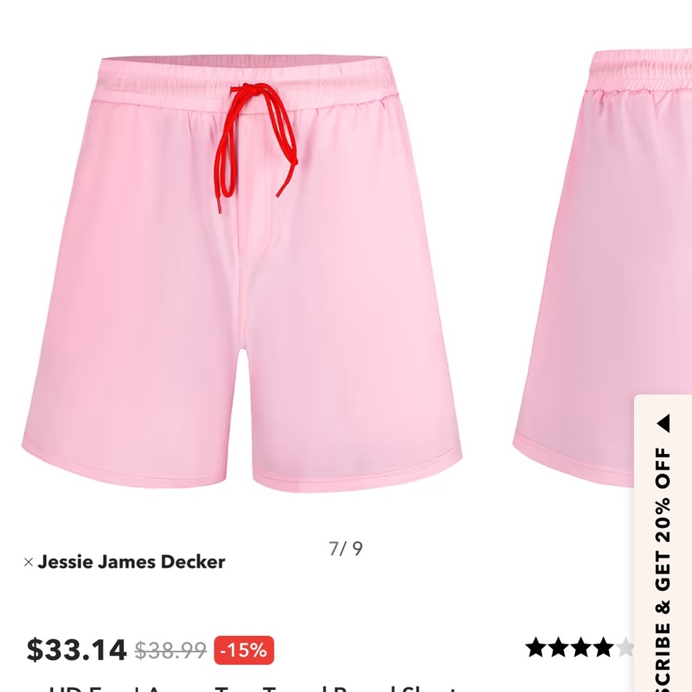 Pink Men’s Shorts with Red Drawstring - Picture 4 of 4